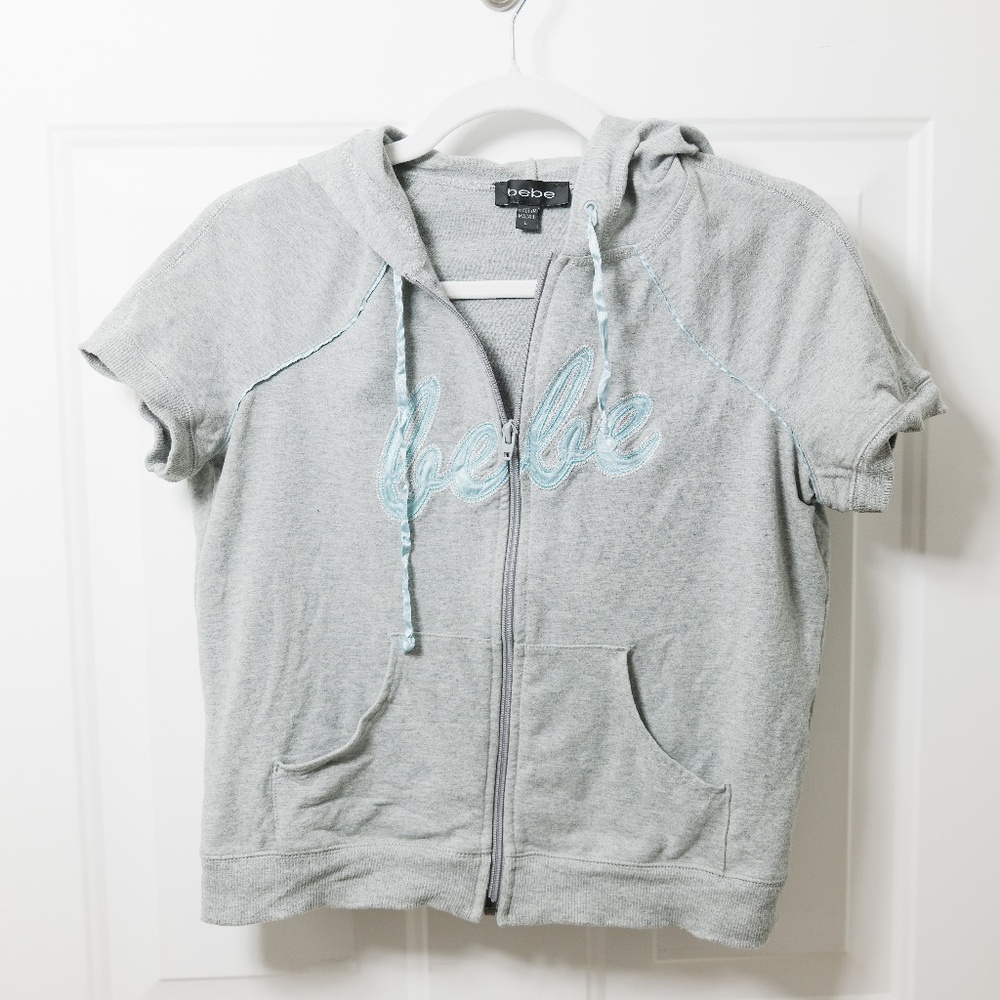 Vintage Y2K Bebe Short Sleeve Zip-Up Hoodie Sweatshirt Size L